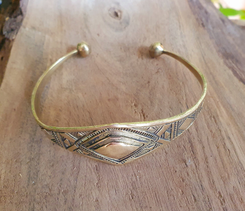 Tuareg Brass Bracelet / Bangle / Cuff / Unisex / Boho / Ethnic / Rustic / Bohemian / Hippie / Gypsy / Geometric /