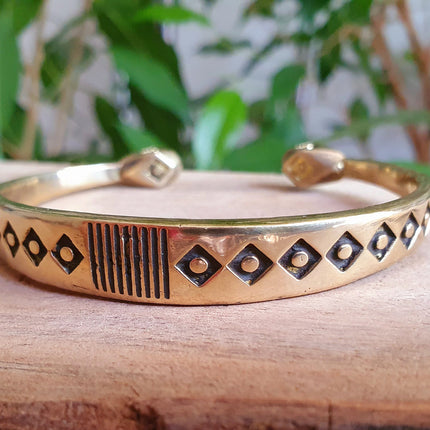 Aztec Brass Bracelet / Tuareg Jewelry / Cuff / Unisex / Boho / Ethnic / Rustic / Bohemian / Hippie / Gypsy / Geometric /