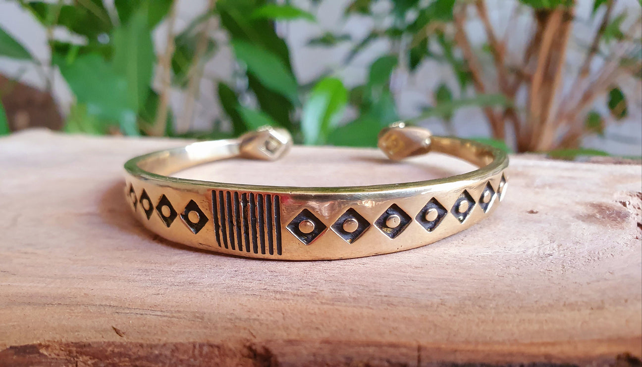 Aztec Brass Bracelet / Tuareg Jewelry / Cuff / Unisex / Boho / Ethnic / Rustic / Bohemian / Hippie / Gypsy / Geometric /