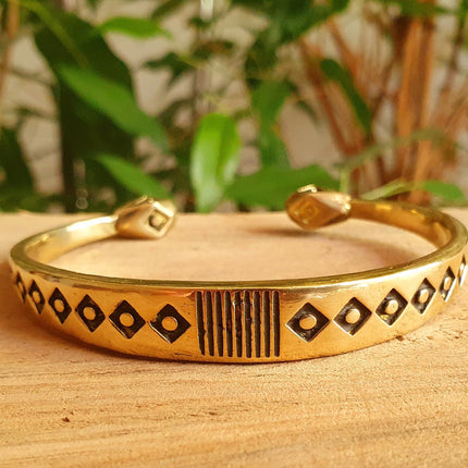 Aztec Brass Bracelet / Tuareg Jewelry / Cuff / Unisex / Boho / Ethnic / Rustic / Bohemian / Hippie / Gypsy / Geometric /