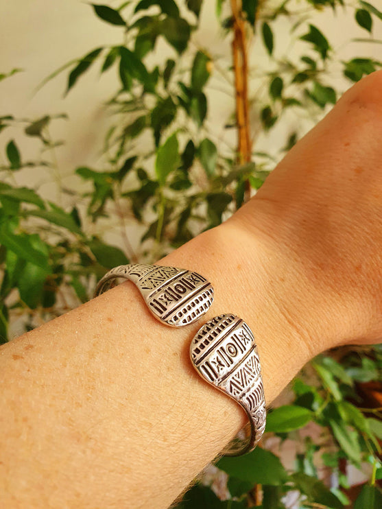 Silver Aztec Bracelet / Bangle / Cuff / Unisex / Boho / Ethnic / Rustic / Bohemian / Hippie / Gypsy / Geometric /