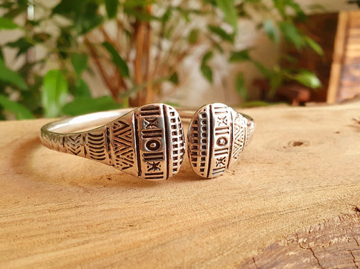 Silver Aztec Bracelet / Bangle / Cuff / Unisex / Boho / Ethnic / Rustic / Bohemian / Hippie / Gypsy / Geometric /