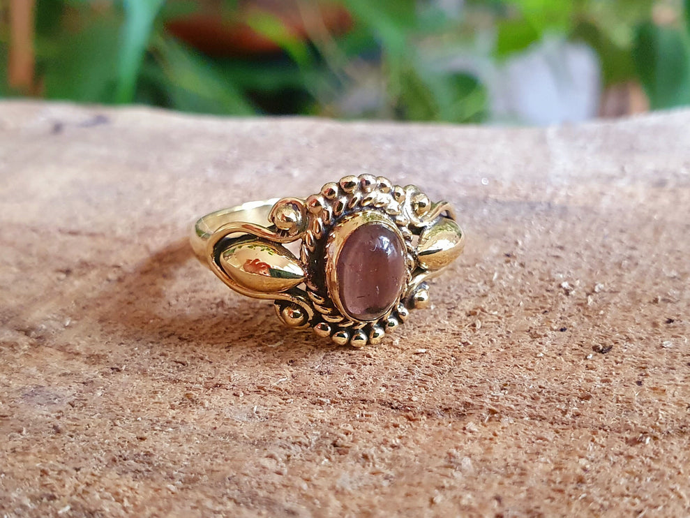 Ethnic style Brass & Amethyst Ring / Moon / Boho / Bohemian / Psy / Rustic / Tribal / Gypsy / Festival / Healing / Festival