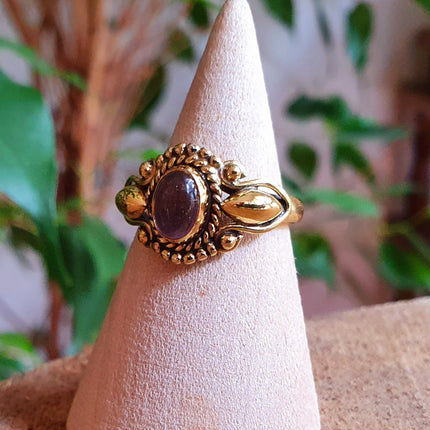 Ethnic style Brass & Amethyst Ring / Moon / Boho / Bohemian / Psy / Rustic / Tribal / Gypsy / Festival / Healing / Festival