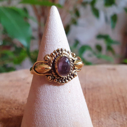 Ethnic style Brass & Amethyst Ring / Moon / Boho / Bohemian / Psy / Rustic / Tribal / Gypsy / Festival / Healing / Festival