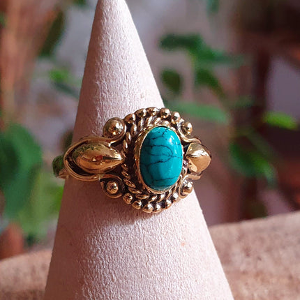 Boho Turquoise Brass Ring / Ethnic / Rustic / Festival / Tribal / Blue / Hippie / Gypsy / Psy / Stone / Healing