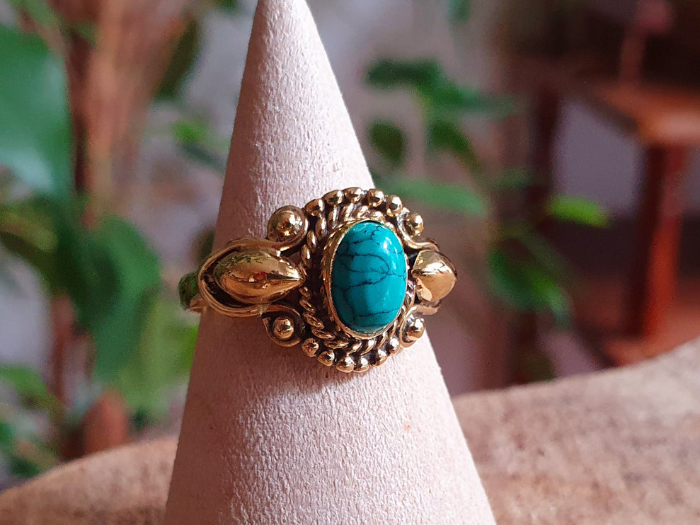 Boho Turquoise Brass Ring / Ethnic / Rustic / Festival / Tribal / Blue / Hippie / Gypsy / Psy / Stone / Healing