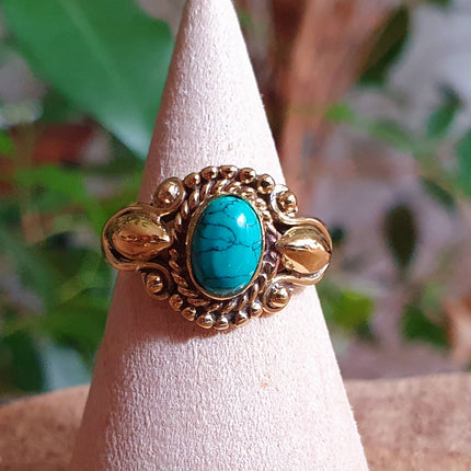 Boho Turquoise Brass Ring / Ethnic / Rustic / Festival / Tribal / Blue / Hippie / Gypsy / Psy / Stone / Healing