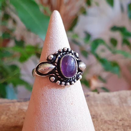 Ethnic style Silver & Amethyst Ring / Moon / Boho / Bohemian / Psy / Rustic / Tribal / Gypsy / Festival / Healing / Festival