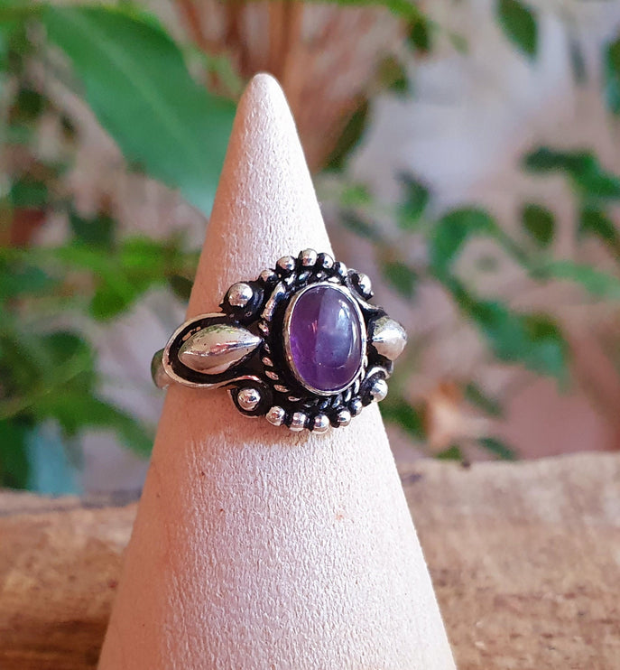 Ethnic style Silver & Amethyst Ring / Moon / Boho / Bohemian / Psy / Rustic / Tribal / Gypsy / Festival / Healing / Festival