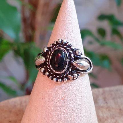 Boho Indian Black Onyx Silver Ring / Ethnic / Rustic / Festival / Tribal / Black / Hippie / Gypsy / Psy / Stone / Healing / Adjustable