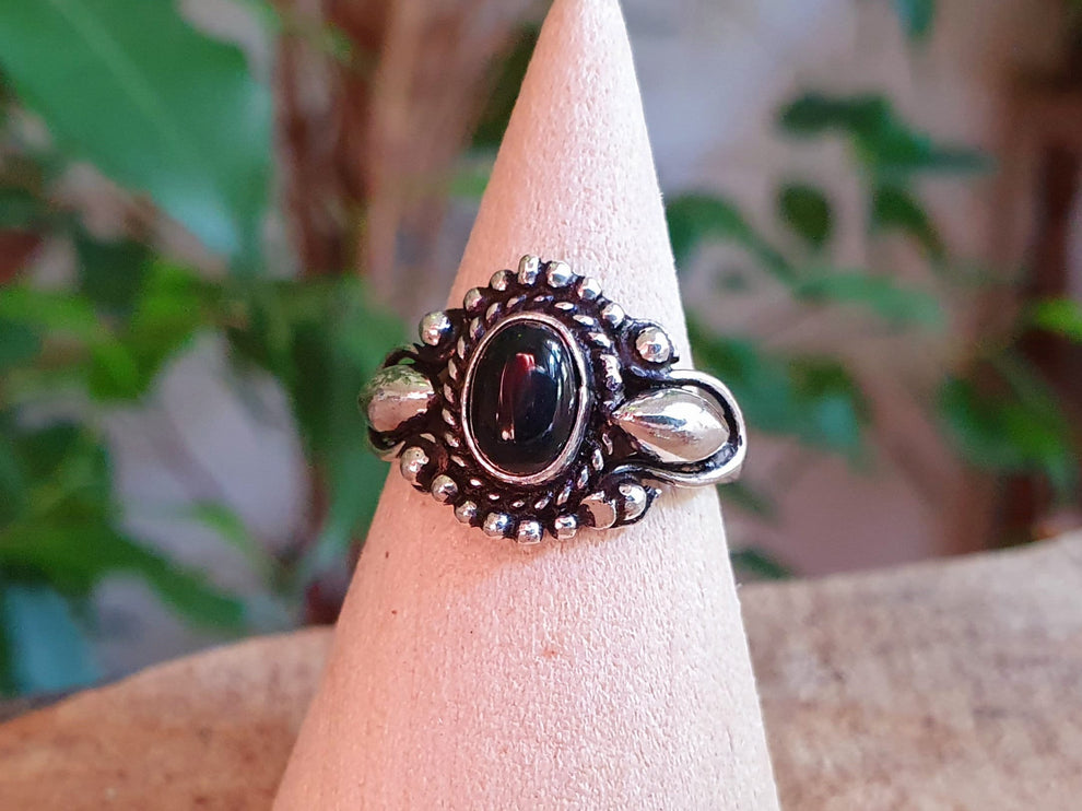 Boho Indian Black Onyx Silver Ring / Ethnic / Rustic / Festival / Tribal / Black / Hippie / Gypsy / Psy / Stone / Healing / Adjustable