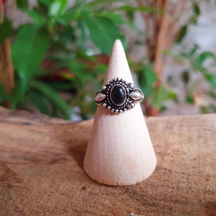 Boho Indian Black Onyx Silver Ring / Ethnic / Rustic / Festival / Tribal / Black / Hippie / Gypsy / Psy / Stone / Healing / Adjustable