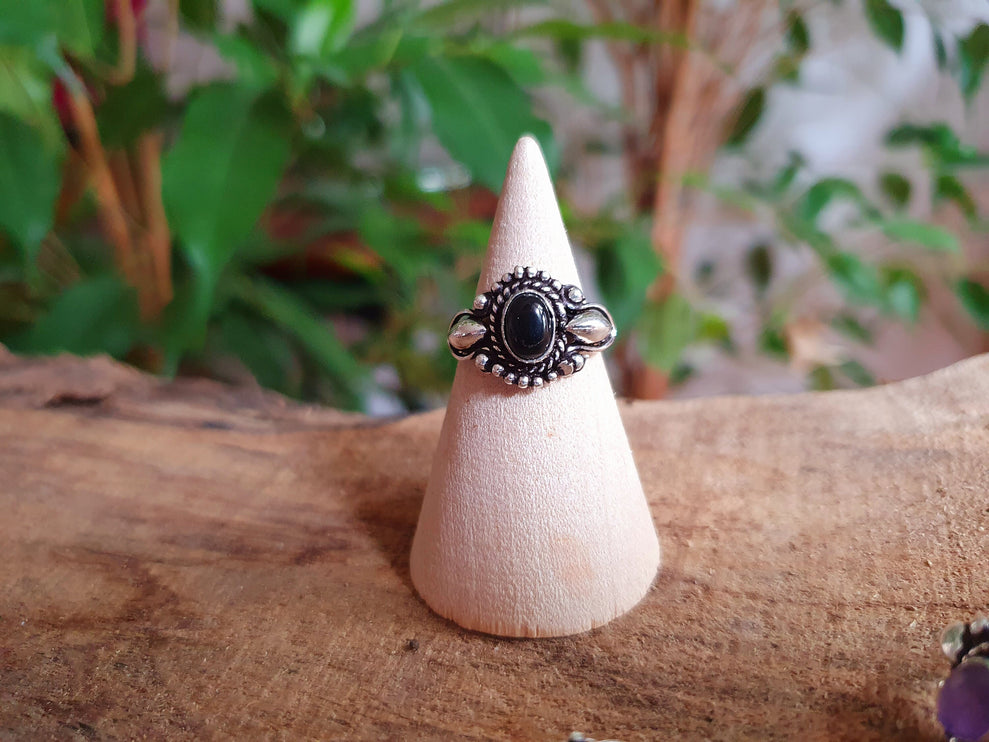 Boho Indian Black Onyx Silver Ring / Ethnic / Rustic / Festival / Tribal / Black / Hippie / Gypsy / Psy / Stone / Healing / Adjustable