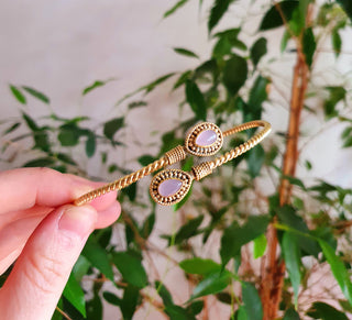 Arm Bracelet Brass & Rose Quartz / Tribal / Spiral / Boho / Bangle/ Ethnic / Rustic / Bohemian / Hippie / Gypsy / Psy / Adjustable 