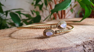 Arm Bracelet Brass & Rose Quartz / Tribal / Spiral / Boho / Bangle/ Ethnic / Rustic / Bohemian / Hippie / Gypsy / Psy / Adjustable 