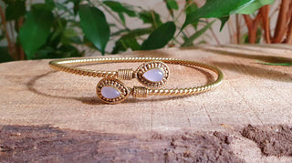 Arm Bracelet Brass & Rose Quartz / Tribal / Spiral / Boho / Bangle/ Ethnic / Rustic / Bohemian / Hippie / Gypsy / Psy / Adjustable 