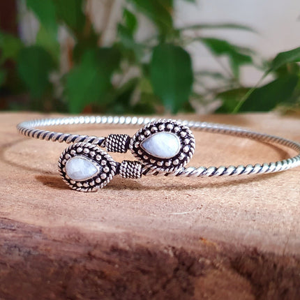 Silver Arm Bracelet Brass & Moonstone/ Tribal / Spiral / Boho / Bangle/ Ethnic / Rustic / Bohemian / Hippie / Gypsy / Psy / Adjustable