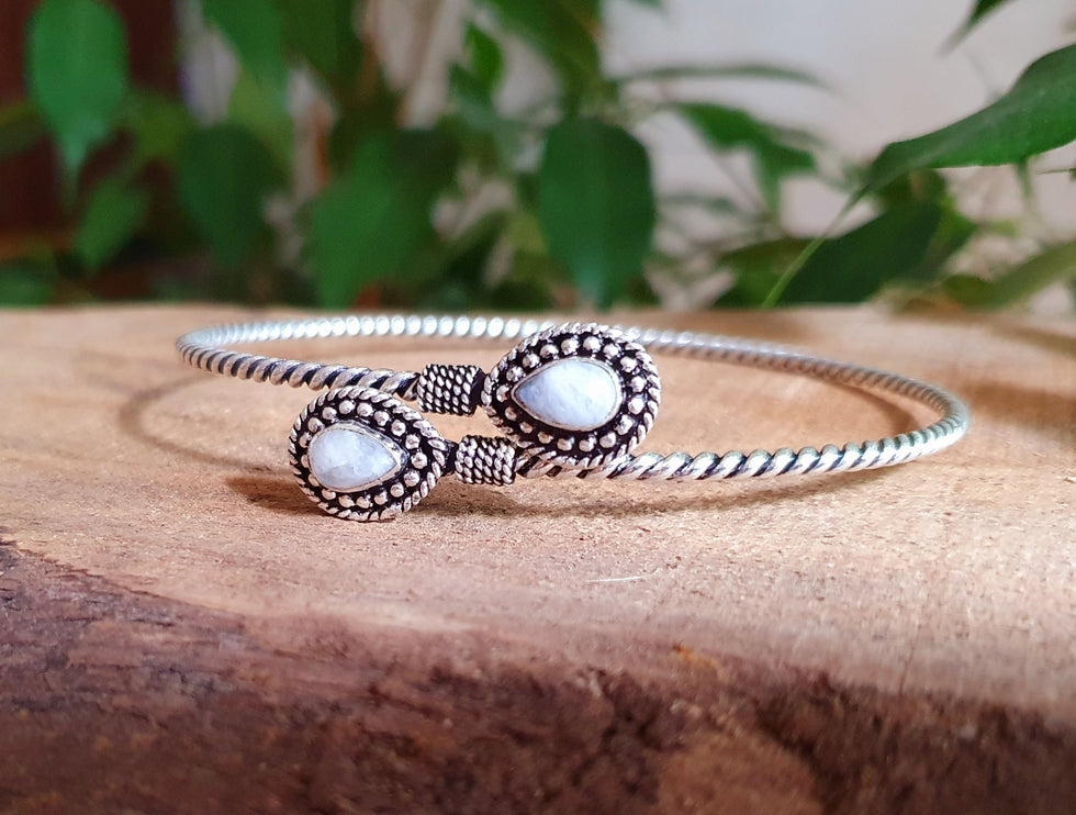 Silver Arm Bracelet Brass & Moonstone/ Tribal / Spiral / Boho / Bangle/ Ethnic / Rustic / Bohemian / Hippie / Gypsy / Psy / Adjustable