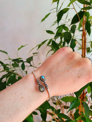 Bali Boho Silver Bracelet / Labradorite / Bangle / Ethnic / Rustic / Bohemian / Hippie / Gypsy / Psy / Adjustable