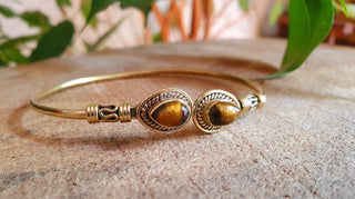 Bali Boho Brass Bracelet / Tiger Eye / Bangle / Ethnic / Rustic / Bohemian / Hippie / Gypsy / Psy / Adjustable