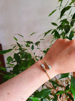 Bali Boho Brass Bracelet / Moonstone / Bangle / Ethnic / Rustic / Bohemian / Hippie / Gypsy / Psy / Adjustable