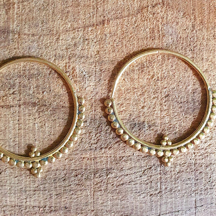 Tribal Brass Hoop Earrings; Ethnic, Geometric, Rustic, Yoga, Hippie, Gypsy, Pretty, Psy, Boho, Bohemian, Festival