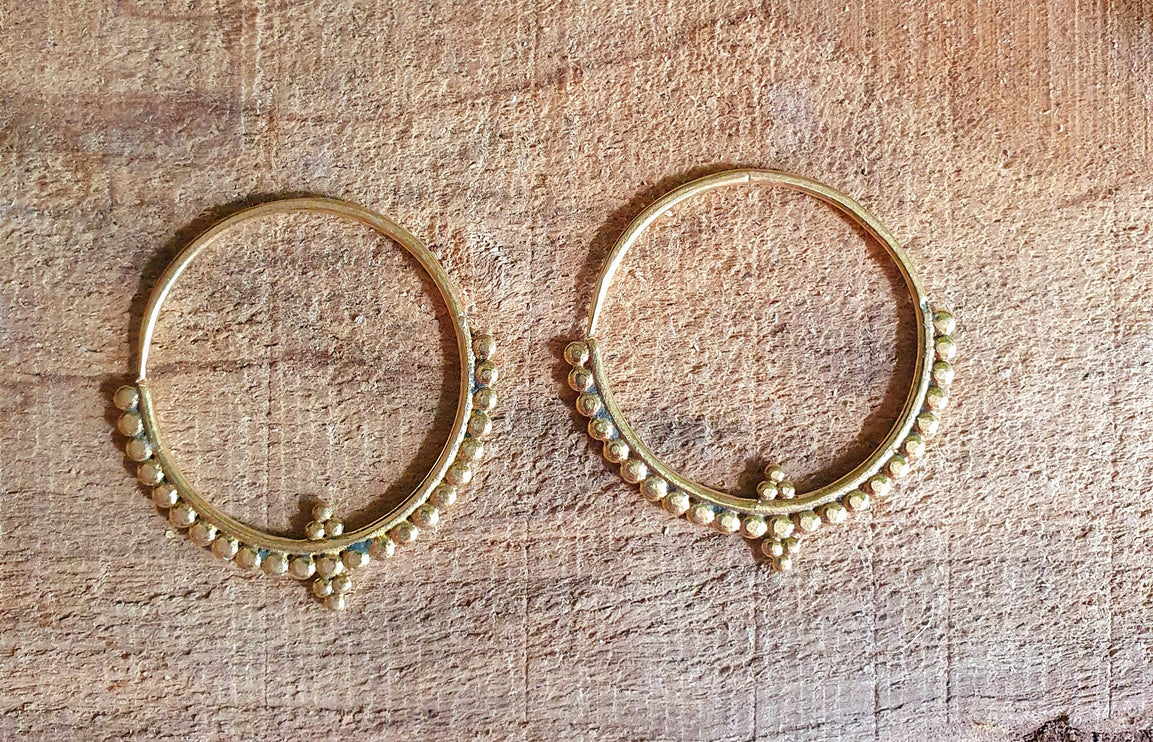 Tribal Brass Hoop Earrings; Ethnic, Geometric, Rustic, Yoga, Hippie, Gypsy, Pretty, Psy, Boho, Bohemian, Festival