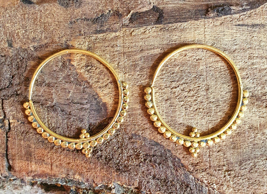 Tribal Brass Hoop Earrings; Ethnic, Geometric, Rustic, Yoga, Hippie, Gypsy, Pretty, Psy, Boho, Bohemian, Festival