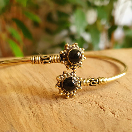 Fleur de Bali Bracelet / Onyx Noir / Laiton / Jonc /Boho / Bangle / Tribal / Hippie / Rustique / Ethnique / Bohème