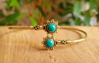 Turquoise Bali Boho Brass Bracelet, Women's Ethnic Bangle, Turquoise Jewellery Gift
