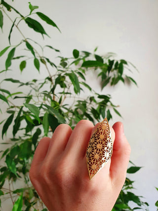 Large Brass Geometric Diamond Shape Ring / Mens / Unisex / Large /Boho / Ethnic / Rustic / Tribal / Gypsy / Festival / Triangle