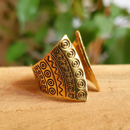 Aztec Brass Ring / Unisex / Mens / Large size / Geometric / Boho / Ethnic / Rustic / Festival / Bohemian / Hippie / Gypsy / Psy