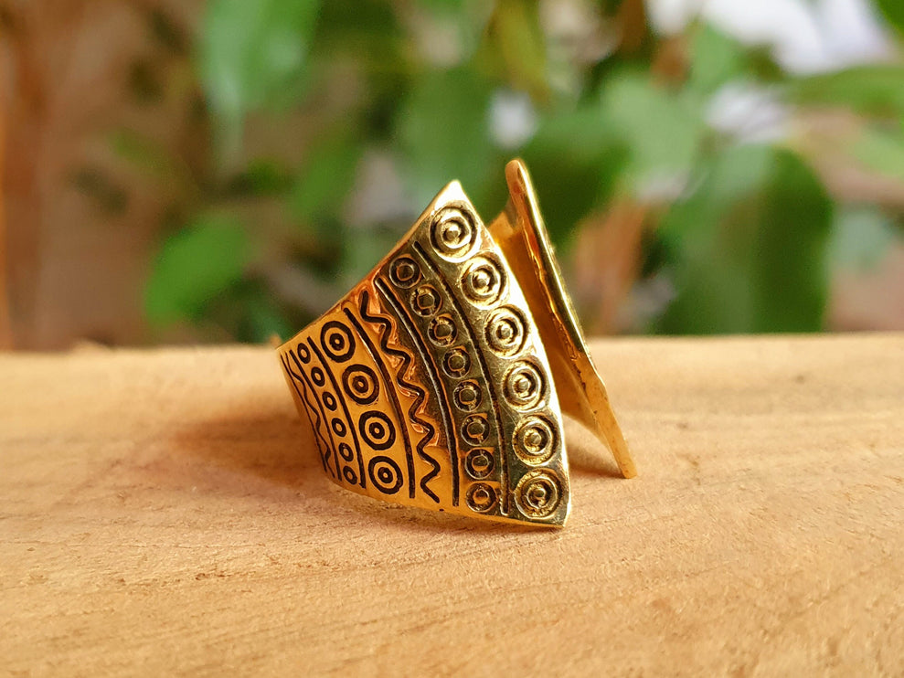 Aztec Brass Ring / Unisex / Mens / Large size / Geometric / Boho / Ethnic / Rustic / Festival / Bohemian / Hippie / Gypsy / Psy