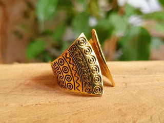 Aztec Brass Ring / Unisex / Mens / Large size / Geometric / Boho / Ethnic / Rustic / Festival / Bohemian / Hippie / Gypsy / Psy