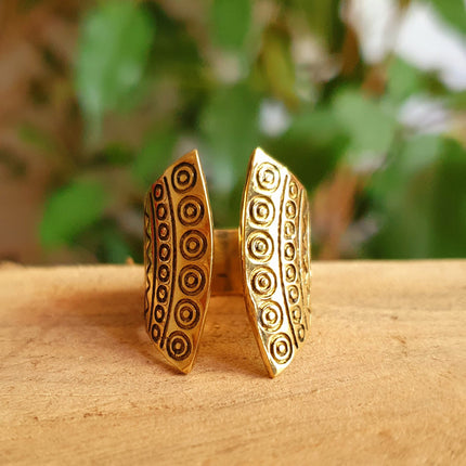 Aztec Brass Ring / Unisex / Mens / Large size / Geometric / Boho / Ethnic / Rustic / Festival / Bohemian / Hippie / Gypsy / Psy