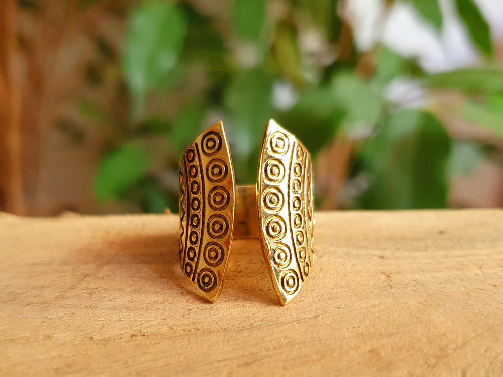 Aztec Brass Ring / Unisex / Mens / Large size / Geometric / Boho / Ethnic / Rustic / Festival / Bohemian / Hippie / Gypsy / Psy