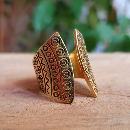 Aztec Brass Ring / Unisex / Mens / Large size / Geometric / Boho / Ethnic / Rustic / Festival / Bohemian / Hippie / Gypsy / Psy