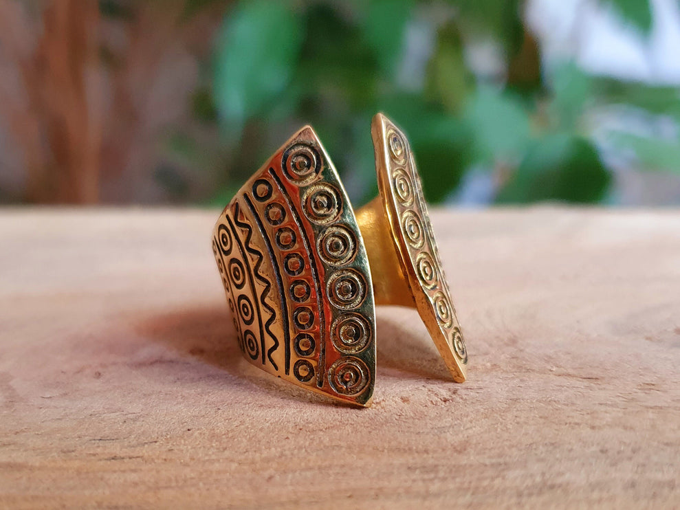 Aztec Brass Ring / Unisex / Mens / Large size / Geometric / Boho / Ethnic / Rustic / Festival / Bohemian / Hippie / Gypsy / Psy