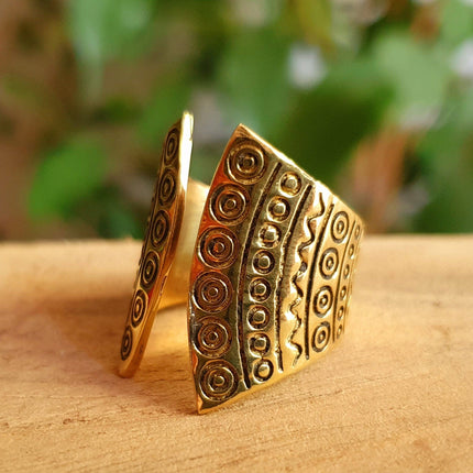 Aztec Brass Ring / Unisex / Mens / Large size / Geometric / Boho / Ethnic / Rustic / Festival / Bohemian / Hippie / Gypsy / Psy