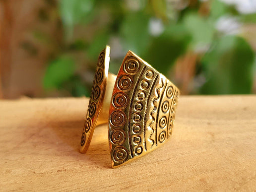 Aztec Brass Ring / Unisex / Mens / Large size / Geometric / Boho / Ethnic / Rustic / Festival / Bohemian / Hippie / Gypsy / Psy