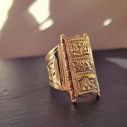 Gold Tuareg Ring / Mens Ring / African ring / Signet Ring / Mayan / Boho / Ethnic / Rustic / Gypsy / Psy / Thumb / Psy