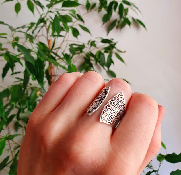 Aztec Silver Ring / Unisex / Mens / Inca / Geometric / Boho / Ethnic / Rustic / Festival / Bohemian / Hippie / Gypsy / Psy