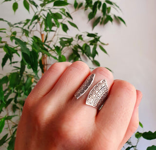 Aztec Silver Ring / Unisex / Mens / Inca / Geometric / Boho / Ethnic / Rustic / Festival / Bohemian / Hippie / Gypsy / Psy