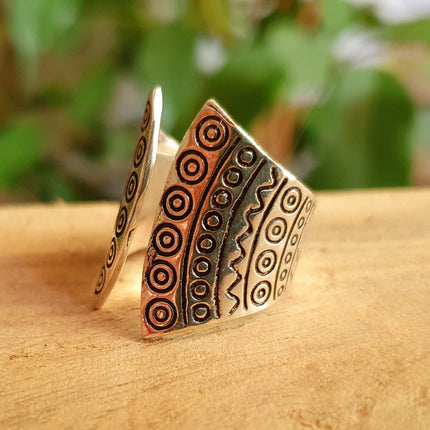 Aztec Silver Ring / Unisex / Mens / Inca / Geometric / Boho / Ethnic / Rustic / Festival / Bohemian / Hippie / Gypsy / Psy