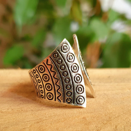 Aztec Silver Ring / Unisex / Mens / Inca / Geometric / Boho / Ethnic / Rustic / Festival / Bohemian / Hippie / Gypsy / Psy