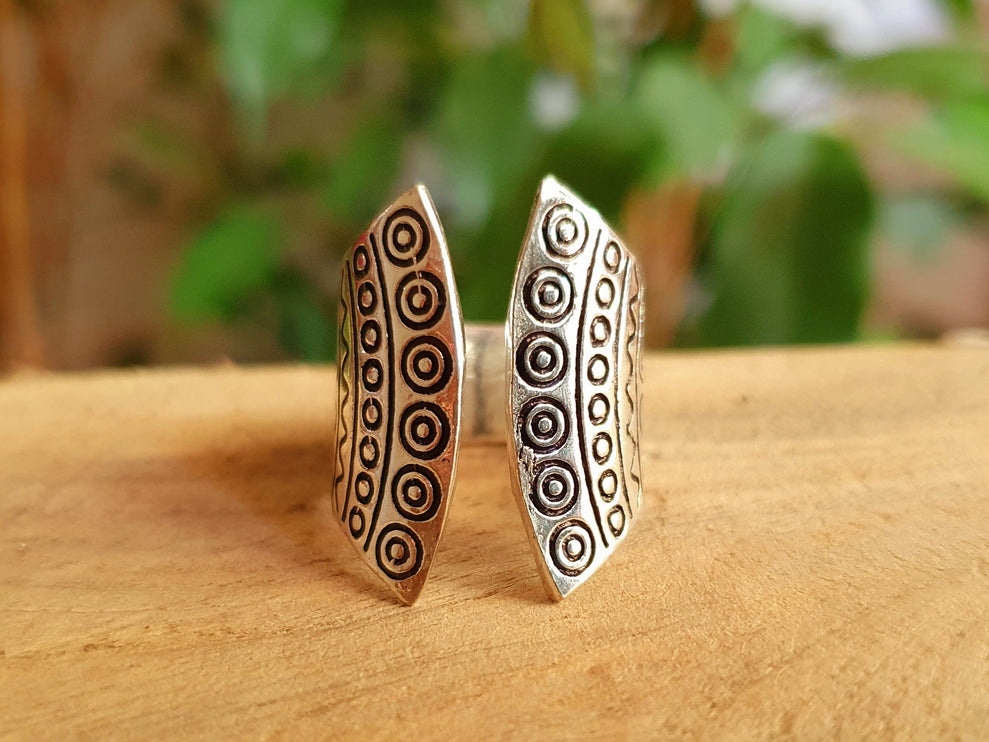 Aztec Silver Ring / Unisex / Mens / Inca / Geometric / Boho / Ethnic / Rustic / Festival / Bohemian / Hippie / Gypsy / Psy