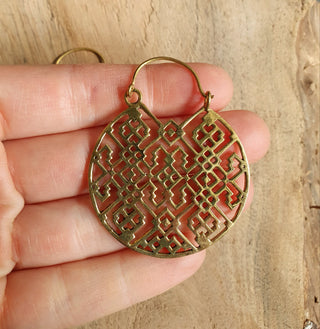 Aztec Hoops Inca Style Brass Earrings; Ethnic, Geometric, rustic, yoga, hippie, gypsy, pretty, psy, boho, bohemian, festival
