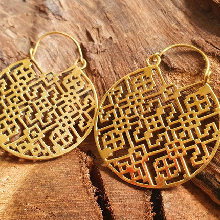 Aztec Hoops Inca Style Brass Earrings; Ethnic, Geometric, rustic, yoga, hippie, gypsy, pretty, psy, boho, bohemian, festival