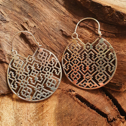 Aztec Hoops Inca Style Silver Earrings; Ethnic, Geometric, rustic, yoga, hippie, gypsy, pretty, psy, boho, bohemian, festival